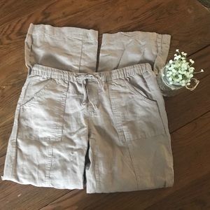 Khaki Linen Drawstring Pants